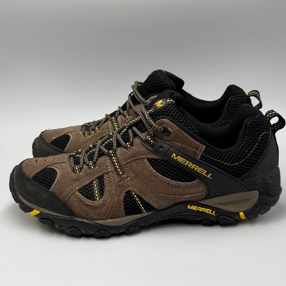 Merrell Boulder Empire Yellow Hiking Trail‎ Shoes Suede Leather Mens Size 12 EUC - Picture 1 of 10